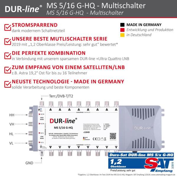 DUR-line MS 5/16 G-HQ - Multischalter - Made in Germany - SAT Multischalter für 16 Teilnehmer/TV - Kopie